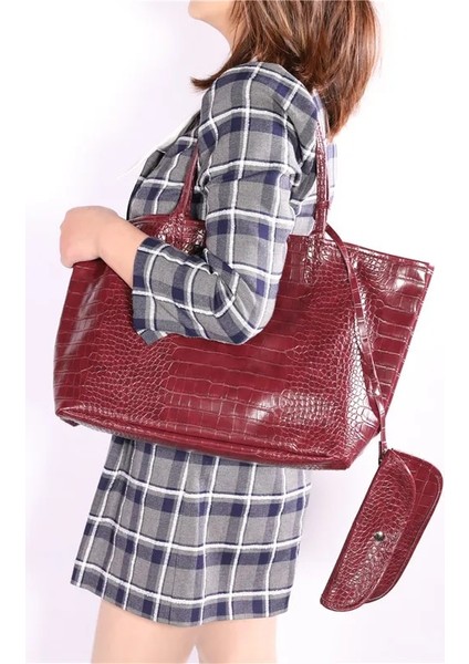 Timsah Bordo Tarzı Tasarımcı Devekuşu Desen Omuz Çantaları Wome Için Yeni Trendy Alışveriş Çantası Yüksek Kapasiteli Çanta Seyahat Lüks El Çantası (Yurt Dışından)