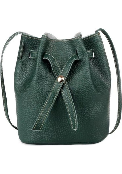 Litchi Yeşil Tarzı Moda Kova Omuz Çantası Kadın Ipli Crossbody Çanta Kadın Postacı Çantaları Bayanlar Sentetik Deri Çanta (Yurt Dışından)