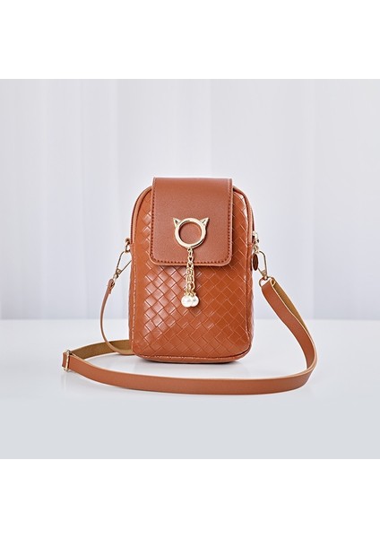 Kahverengi Tarzı Halka Yaz Mini Çapraz Vücut Cep Telefonu Omuz Çantası Dokuma Inci Püskül Kapak Tarzı Kadın Çanta Omuz Çapraz Çanta (Yurt Dışından)