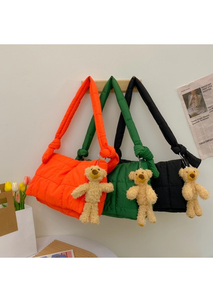 Yeşil Stil 42X10X24 Crossbody Çanta Kadınlar Kış Uzay Ped Pamuk Omuz Çantası Sevimli Ayı Kadın Shopper Tote Çanta Büyük Kapitone Kabarık Yastıklı Çantalar (Yurt Dışından) fiyatları