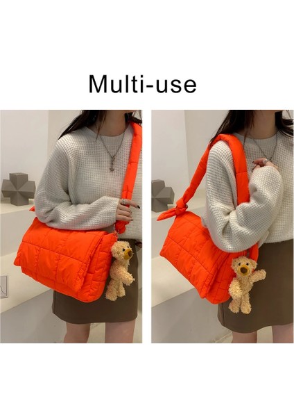 Yeşil Stil 42X10X24 Crossbody Çanta Kadınlar Kış Uzay Ped Pamuk Omuz Çantası Sevimli Ayı Kadın Shopper Tote Çanta Büyük Kapitone Kabarık Yastıklı Çantalar (Yurt Dışından) modelleri