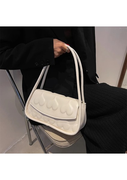 Beyaz Stil 27CMX14CMX9CM Kalp Şekli Baskı Kadın Çanta Ed Tasarımcı Lüks Bez Çanta Pu Deri Yüksek Li Yumuşak Çanta Yeni Moda Zarif (Yurt Dışından)