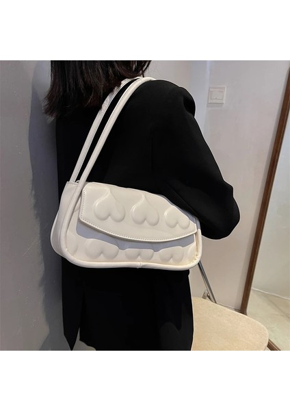 Beyaz Stil 27CMX14CMX9CM Kalp Şekli Baskı Kadın Çanta Ed Tasarımcı Lüks Bez Çanta Pu Deri Yüksek Li Yumuşak Çanta Yeni Moda Zarif (Yurt Dışından)