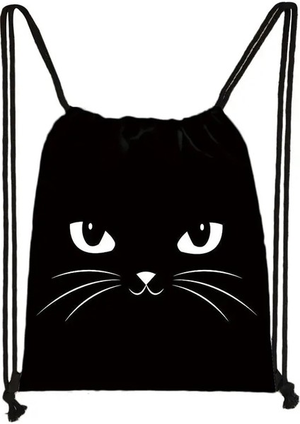 SKDBLACKCATS32 Stili Sevimli Siyah Kedi Ipli Çanta Kadın Alışveriş Çantaları Kanvas Seyahat Çantası Moda Saklama Torbaları Genç Kız Sırt Çantası (Yurt Dışından) modelleri