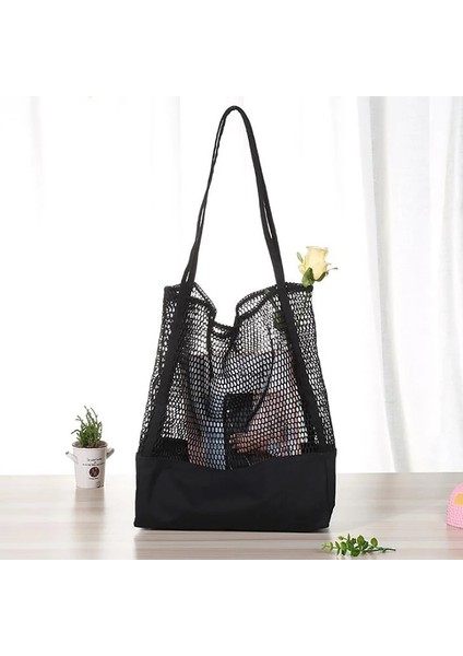 Stil 2 Siyah Stil Kore Tarzı Izgara Çanta Moda Örgü Kumlu Plaj Paketi Oymak Tuval Tek Omuz Çantası Büyük Kapasiteli Kadın Çantaları (Yurt Dışından) modelleri