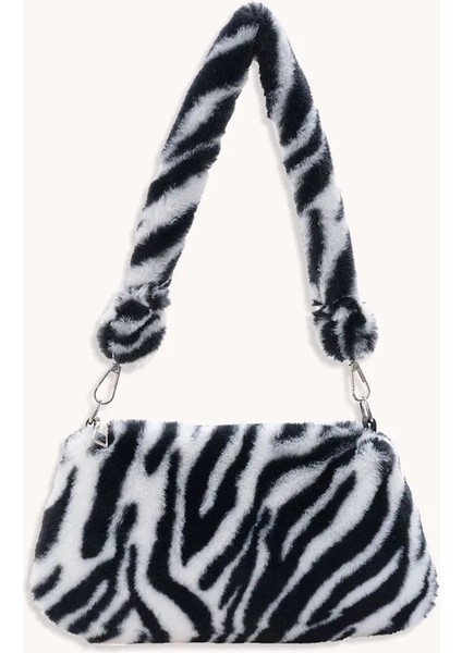 Zebra B Tarzı 25X14X3CM Ins Kadınlar Çiçek Baskı Kalıpçı Çanta Yeni Kış Sıcak Yumuşak Peluş Koltukaltı Çanta Leopar Zebra Inek Baskı Kabarık Bez Çantalar (Yurt Dışından)