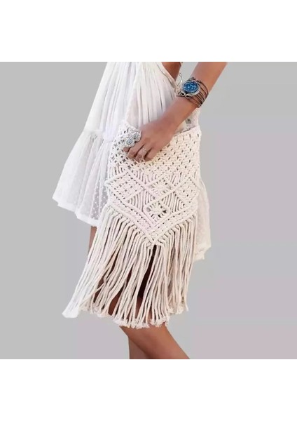 Stlye1 Kırmızı Stil Yeni El Yapımı Ip Dokuma Çanta Örme Rattan Yaz Plaj Çantası Püskül Bohe Bolsos Kadınsı Tığ Saçaklı Kadın Omuz Çantaları (Yurt Dışından)