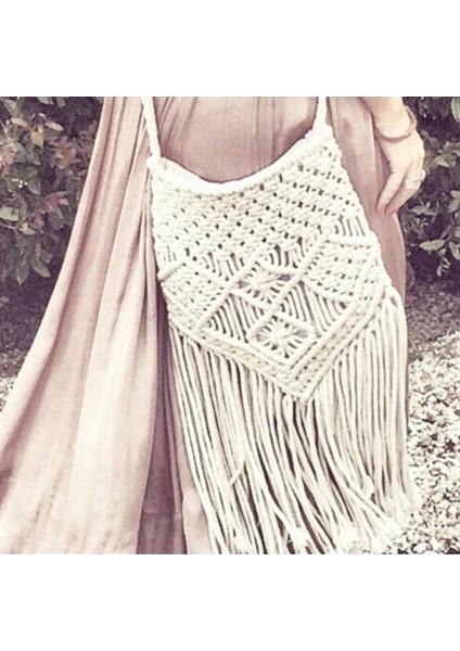 Stlye1 Kırmızı Stil Yeni El Yapımı Ip Dokuma Çanta Örme Rattan Yaz Plaj Çantası Püskül Bohe Bolsos Kadınsı Tığ Saçaklı Kadın Omuz Çantaları (Yurt Dışından)