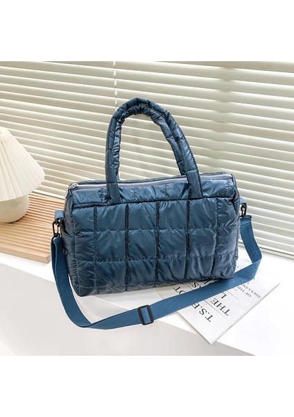 Stil2-Mavi Stil 30-50CM 2022 Yeni Kış Tek Omuz Tote Kadın Uzay Ped Pamuk Tüy Aşağı Çanta Kova Çanta Ana Kesesi Carteira Bolsa Feminina (Yurt Dışından)