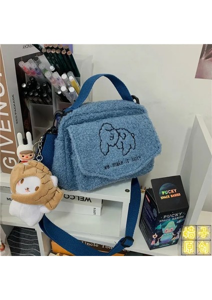 Mavi Kızarmış Balık Stili Kadın Postacı Çantaları Bayanlar Kanvas Baskılı Sevimli Zarf Çanta Bayan Tatlı Karikatür Öğrenci Omuz Çantası (Yurt Dışından)