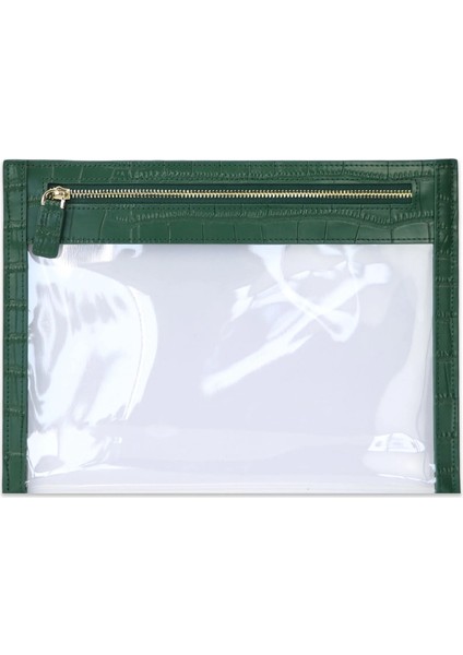 Croco Koyu Yeşil Stil 25.5X19CM Kişiselleştirilmiş Timsah Derisi Kadın Seyahat Makyaj Çantaları Temizle Tpu Seyahat Yıkama Çantası Küçük Pvc Kese Debriyaj Çantası (Yurt Dışından)