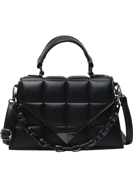 Siyah Stil Kadın Küçük Kare Çanta Tote Moda Yeni Pu Deri Kadın Çanta Kadın Tote Için Katı Lingge Omuz Crossbody Çanta (Yurt Dışından)