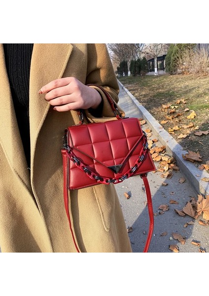 Siyah Stil Kadın Küçük Kare Çanta Tote Moda Yeni Pu Deri Kadın Çanta Kadın Tote Için Katı Lingge Omuz Crossbody Çanta (Yurt Dışından) fırsatları
