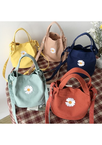 Derin Mavi Tarzı Kadın Küçük Kanvas Omuz Çantası Papatya Küçük Pamuk Çanta Tote Bayanlar Rahat Vintage Çanta Kumaş Kova Kılıfı Kızlar Için (Yurt Dışından) fiyatları