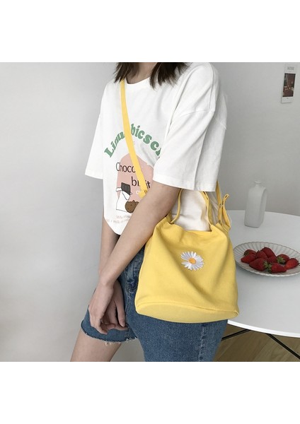 Derin Mavi Tarzı Kadın Küçük Kanvas Omuz Çantası Papatya Küçük Pamuk Çanta Tote Bayanlar Rahat Vintage Çanta Kumaş Kova Kılıfı Kızlar Için (Yurt Dışından) modelleri