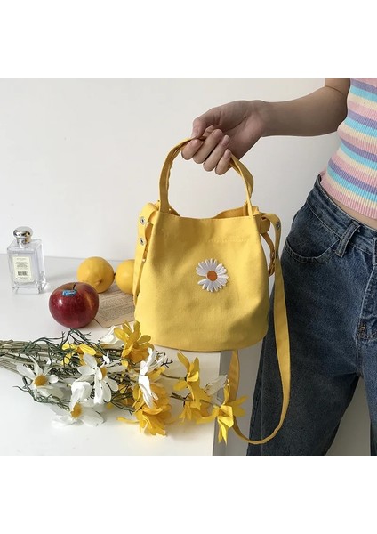 Derin Mavi Tarzı Kadın Küçük Kanvas Omuz Çantası Papatya Küçük Pamuk Çanta Tote Bayanlar Rahat Vintage Çanta Kumaş Kova Kılıfı Kızlar Için (Yurt Dışından) fırsatları