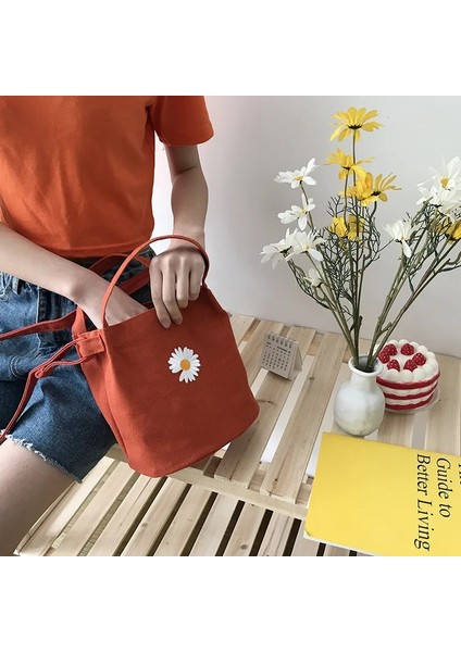 Derin Mavi Tarzı Kadın Küçük Kanvas Omuz Çantası Papatya Küçük Pamuk Çanta Tote Bayanlar Rahat Vintage Çanta Kumaş Kova Kılıfı Kızlar Için (Yurt Dışından) indirimleri