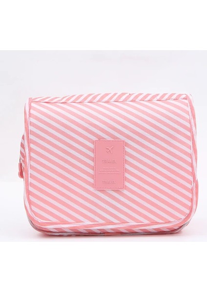 Pembe Çizgi Stili Fudeam Polyester Su Geçirmez Çok Işlevli Kadın Seyahat Kozmetik Çantası Tuvalet Organize Neceser Taşınabilir Asılı Banyo Yıkama Torbası (Yurt Dışından)