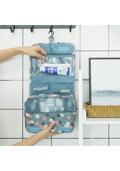 Pembe Çizgi Stili Fudeam Polyester Su Geçirmez Çok Işlevli Kadın Seyahat Kozmetik Çantası Tuvalet Organize Neceser Taşınabilir Asılı Banyo Yıkama Torbası (Yurt Dışından)
