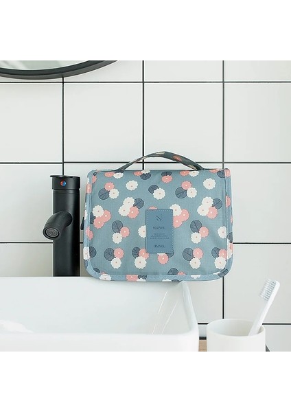 Pembe Çizgi Stili Fudeam Polyester Su Geçirmez Çok Işlevli Kadın Seyahat Kozmetik Çantası Tuvalet Organize Neceser Taşınabilir Asılı Banyo Yıkama Torbası (Yurt Dışından)