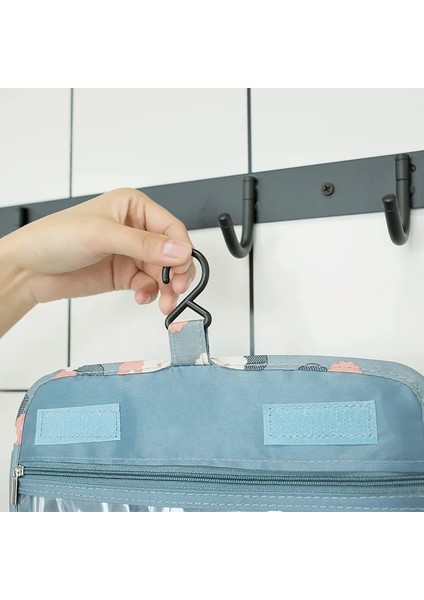 Pembe Çizgi Stili Fudeam Polyester Su Geçirmez Çok Işlevli Kadın Seyahat Kozmetik Çantası Tuvalet Organize Neceser Taşınabilir Asılı Banyo Yıkama Torbası (Yurt Dışından)