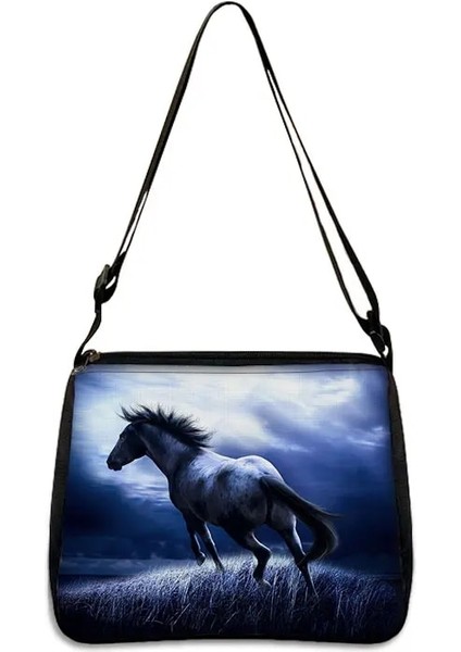 YXBMAC29CW Stili 20CMX24CM Hayvan At Baskı Omuz Çantası Kadın Eğlence Çanta Taşınabilir Kanvas Messenger Çanta Bayanlar Küçük Retro Debriyaj Kadın Çapraz Çanta (Yurt Dışından) modelleri