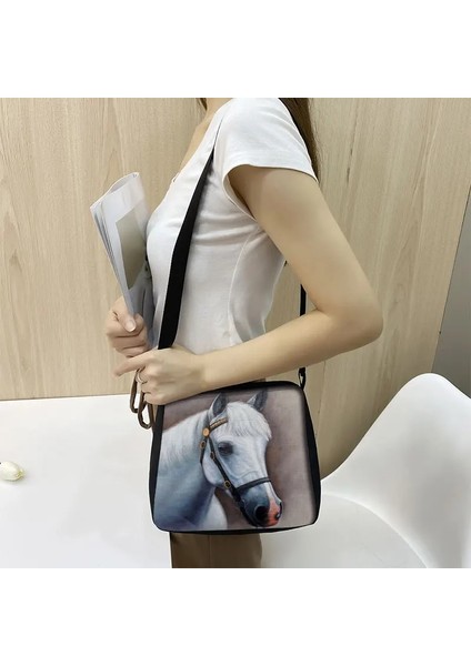 YXBMAC29CW Stili 20CMX24CM Hayvan At Baskı Omuz Çantası Kadın Eğlence Çanta Taşınabilir Kanvas Messenger Çanta Bayanlar Küçük Retro Debriyaj Kadın Çapraz Çanta (Yurt Dışından) indirimleri