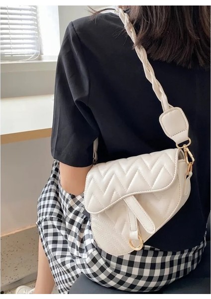 Beyaz Stil Düzensiz Retro Basit Messenger Eyer Çanta Örgülü Omuz Askısı Batı Moda Koltukaltı Çanta Kadın (Yurt Dışından) fiyatları