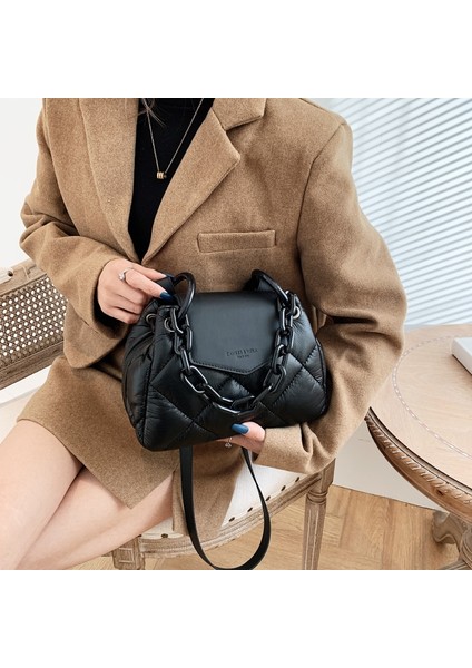 Bej Tarzı 24CMX18CMX11CM Kawaii Tote Bag Hit Winter Pu Leather Padded Quilted Women's Designer Handbag Luxury Chain Shoulder Crossbody Bags (Yurt Dışından) indirimleri