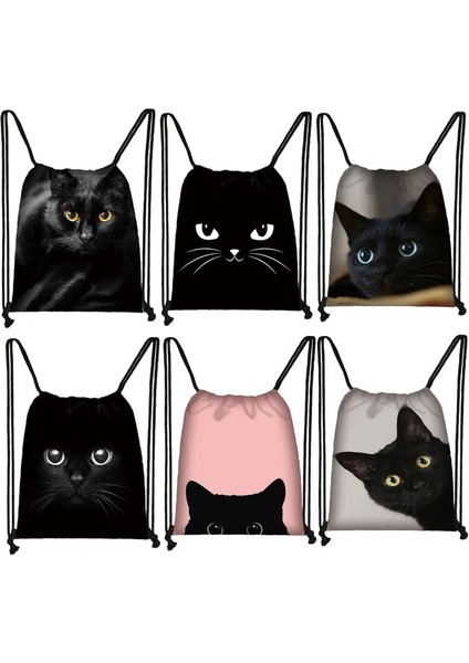 SKDBLACKCATS18 Stili Sevimli Siyah Kedi Ipli Çanta Kadın Alışveriş Çantaları Kanvas Seyahat Çantası Moda Saklama Torbaları Genç Kız Sırt Çantası (Yurt Dışından) fiyatları
