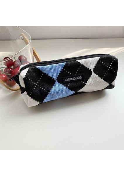 Küçük Mavi Ekose Stili Japon Tarzı Ekose Kozmetik Çantası Kadın Kanvas Çanta Çanta Organizatör Kalem Çantaları Ruj Çanta Makyaj Çantası Kadın Leopar Çanta (Yurt Dışından)