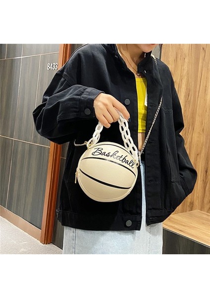 Qiuming Shop Açık Kahverengi Tarzı Kadın Çantası Basketbol Yuvarlak Kadınlar Için Omuz Çantaları Zincir Rahat Fermuar Kılıf Çanta Pu Deri Messenger Crossbody Çanta (Yurt Dışından)