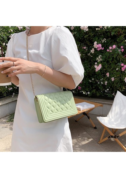 Turuncu A Stili Moda Çantalar Yüksek Li Pu Deri Kadın Çantası Tatlı Kız Zinciri Küçük Kare Paket Kafes Desen Omuz Crossbody Çanta (Yurt Dışından) fırsatları