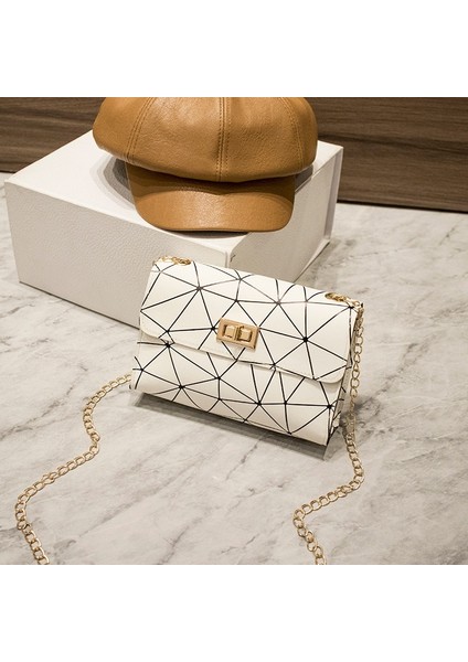 Beyaz Stil Women Fashionable Shoulder Bags New Female Messenger Bag Handbag Chain Wild Crack Printing Wild Crossbody Bag Diamond Lattice (Yurt Dışından)