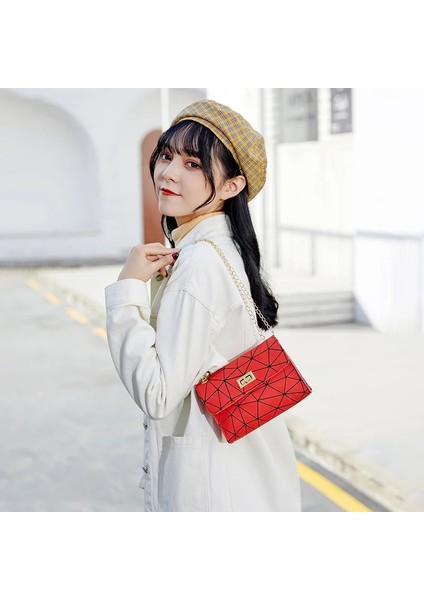 Beyaz Stil Women Fashionable Shoulder Bags New Female Messenger Bag Handbag Chain Wild Crack Printing Wild Crossbody Bag Diamond Lattice (Yurt Dışından) indirimleri