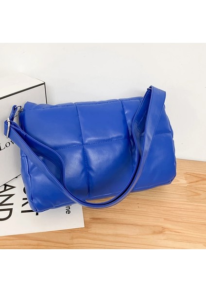 Mavi Stil 35X24X10CM Moda Örgü Kadın Kapitone Crossbody Çanta Yumuşak Kabarık Uzay Ped Pamuk Omuz Çantası Kış Kadın Alışveriş Çantası Naylon Yastıklı Çanta (Yurt Dışından)