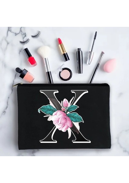 3siyah x Stili Moda Kız Makyaj Çantası Mektup Desen Klasik Organizatör Çanta Organizatör Güzellik Çantası En Iyi Mezuniyet Hediyesi Fikir Çantaları Kozmetik Çantaları (Yurt Dışından)