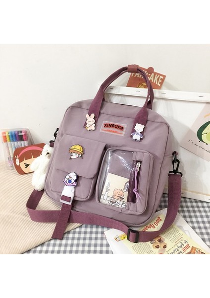 Mor Tarzı Sadece-Çanta Wtuq Kore Kawaii Kadınlar Çok Fonksiyonlu Sırt Çantası Kadın Şeffaf Cep Schoolbag Genç Kızlar Için Yeni Seyahat Omuz Çantaları (Yurt Dışından)