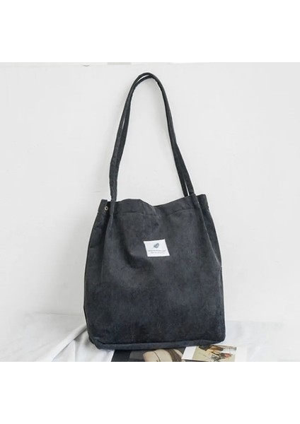 02 Siyah Stil 2021 Kadın Kadife Omuz Çantaları Retro Leopar Desen Çanta Kalın Bez Çanta Kadın Büyük Kapasiteli Kova Çanta Alışveriş Çantaları (Yurt Dışından)