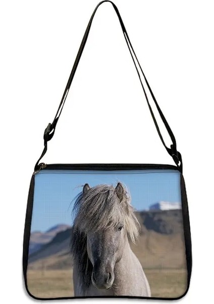 YXBMAC19CW Stili 25CMX30CM Hayvan At Baskı Omuz Çantası Kadın Eğlence Çanta Taşınabilir Kanvas Messenger Çanta Bayanlar Küçük Retro Debriyaj Kadın Çapraz Çanta (Yurt Dışından)