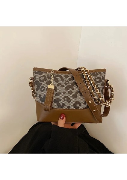 7617 Kahverengi Tarzı Bs Acelure Yüksek Li Leopar Kova Çanta Bayanlar Sonbahar ve Kış Küçük Çanta Yeni Tüm Maç Tasarımcı Crossbody Çanta Kadın Kova (Yurt Dışından)