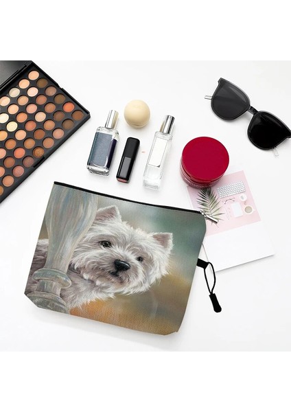Desen 1 Stili 22X13CM Yaratıcı Tasarım Westie Köpek Boyama Kadın Kozmetik Çantası Multiuse Seyahat Tuvalet Depolama Organize Çanta Bayan Makyaj Çantası Kılıfı (Yurt Dışından)
