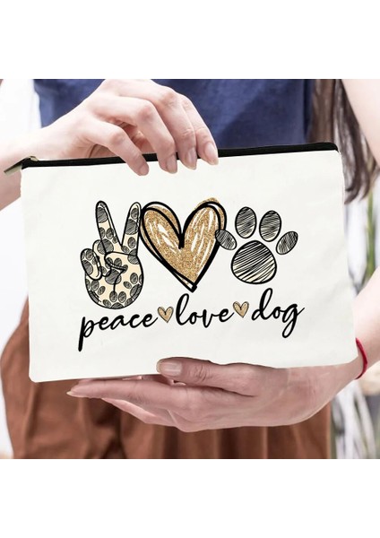 Qiuming Shop W01920-TBWH-D Stili Barış Aşk Köpekler Baskı Kadın Kozmetik Çantaları Köpeğimi Seviyorum Sevimli Paws Fermuar Makyaj Çantası Seyahat Tuvalet Organizatör Çantası Büyük Kapasiteli (Yurt Dışından)