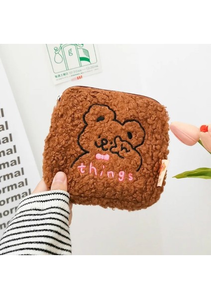 Kırmızı Stil Sevimli Bayan Mini Kozmetik Çantası Çanta Organizatör Peluş Nakış Ayı Köpek Tavşan Hijyenik Ped Tampon Saklama Kılıfı Kız Güzellik Kılıfı (Yurt Dışından) modelleri