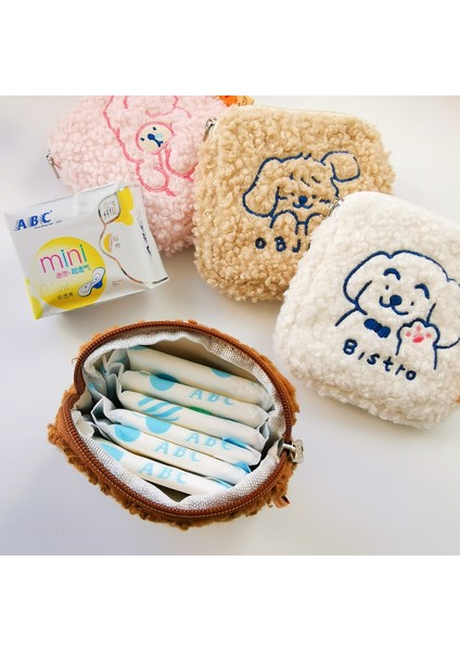 Kırmızı Stil Sevimli Bayan Mini Kozmetik Çantası Çanta Organizatör Peluş Nakış Ayı Köpek Tavşan Hijyenik Ped Tampon Saklama Kılıfı Kız Güzellik Kılıfı (Yurt Dışından) indirimleri