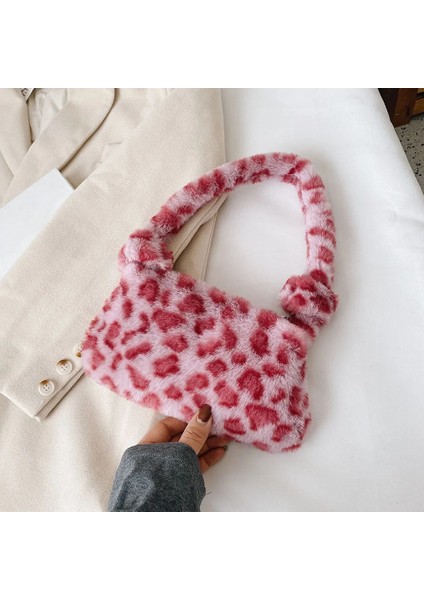 Pembe Leopar Bir Stil 25X14X3CM Ins Kadınlar Çiçek Baskı Kalıpçı Çanta Yeni Kış Sıcak Yumuşak Peluş Koltukaltı Çanta Leopar Zebra Inek Baskı Kabarık Bez Çantalar (Yurt Dışından)