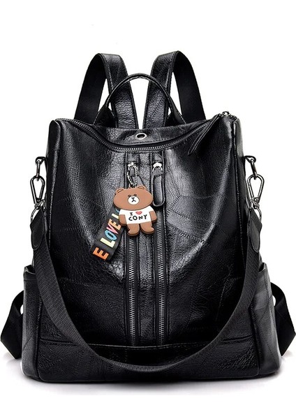 Siyah Stil 35CM x 32CM x 15CM Lüks Tasarımcı Kadın Seyahat Sırt Çantası Büyük Kapasiteli Dayanıklı Pu Deri Kadın Sırt Çantası Pretty Style Kız Okul Sırt Çantası Sac (Yurt Dışından)