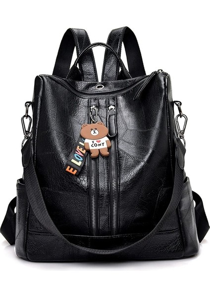 Siyah Stil 35CM x 32CM x 15CM Lüks Tasarımcı Kadın Seyahat Sırt Çantası Büyük Kapasiteli Dayanıklı Pu Deri Kadın Sırt Çantası Pretty Style Kız Okul Sırt Çantası Sac (Yurt Dışından) modelleri