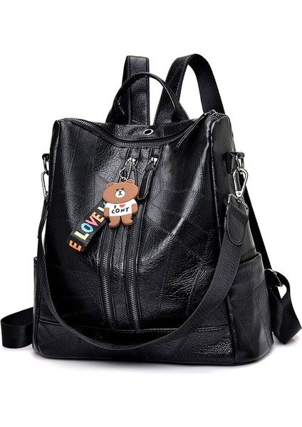 Siyah Stil 35CM x 32CM x 15CM Lüks Tasarımcı Kadın Seyahat Sırt Çantası Büyük Kapasiteli Dayanıklı Pu Deri Kadın Sırt Çantası Pretty Style Kız Okul Sırt Çantası Sac (Yurt Dışından) fırsatları