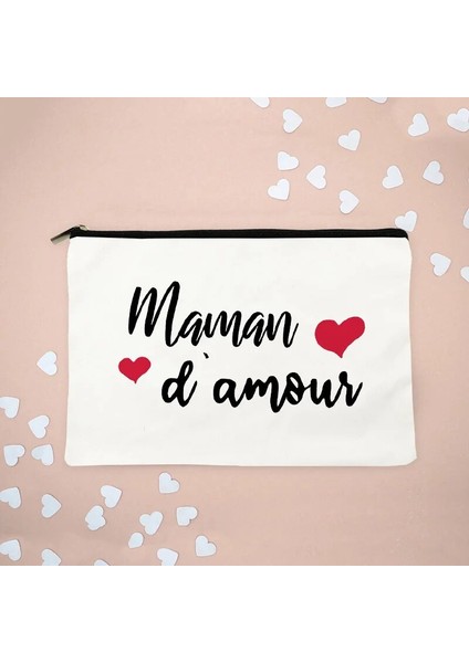 W00538-TBWH-D Stili Maman D'amour Aşk Anne Baskılı Kadın Makyaj Çantası Sonsuza Kadar Sevgi Dolu Anne Pamuk Kılıfı Depolama Organizatör Anne Için Noel Hediyesi (Yurt Dışından)
